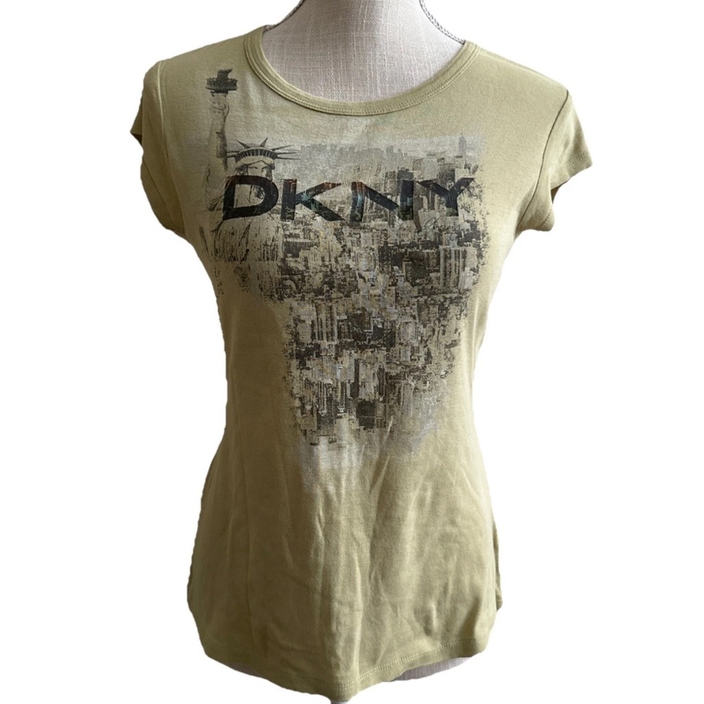 DKNY Jeans T-Shirt Women's Size M Green Short Sleeve Crew Neck Logo